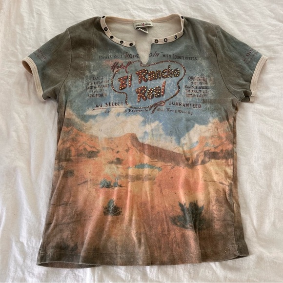 Y2K skinny Minnie studded vtg ranch western muted color desert graphic tee large - Picture 5 of 9